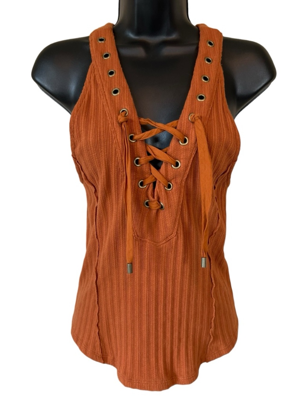 Free People Little Gingy lace up grommet tank top
